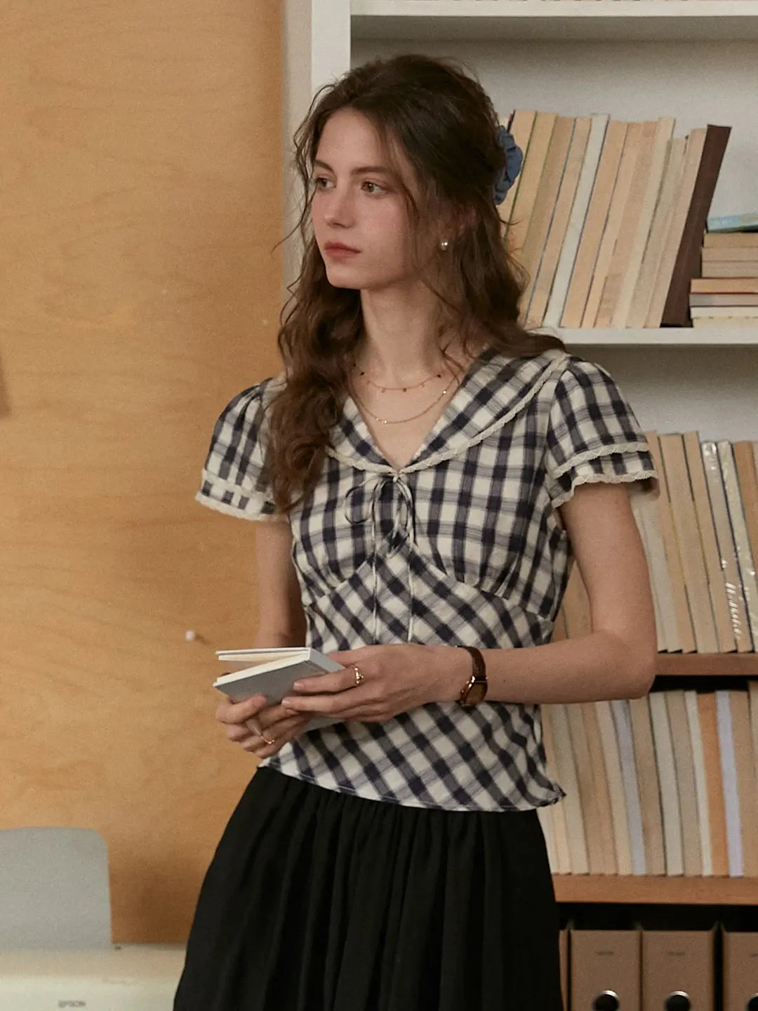 Luisa V-Neck Plaid Blouse