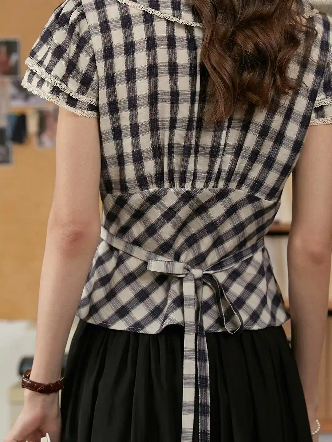 Luisa V-Neck Plaid Blouse