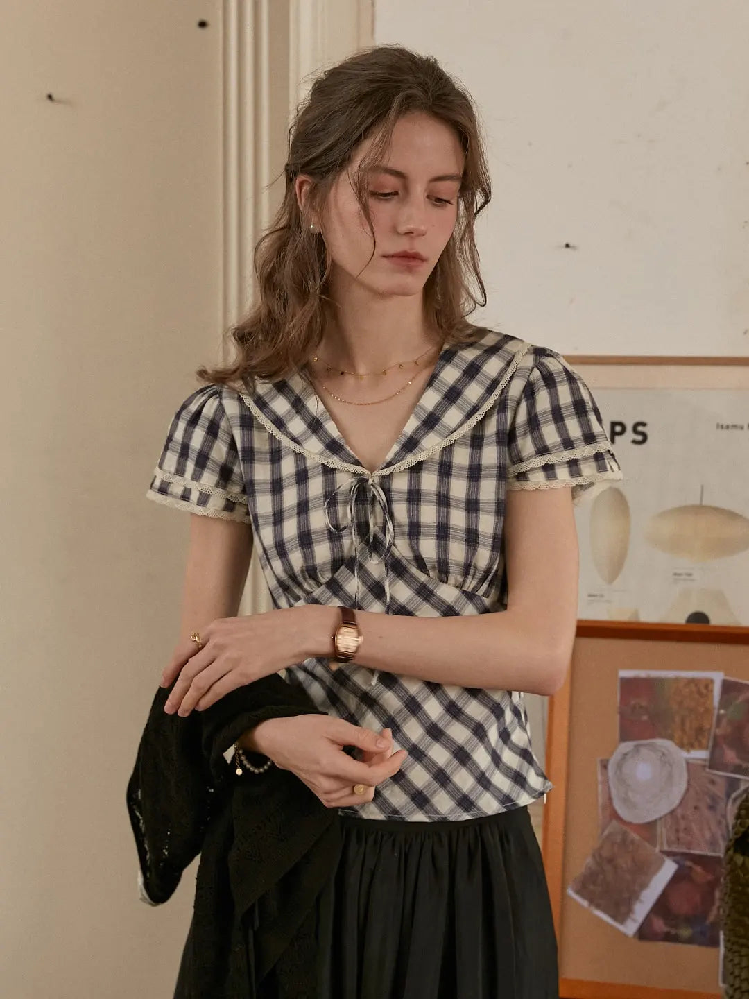 Luisa V-Neck Plaid Blouse