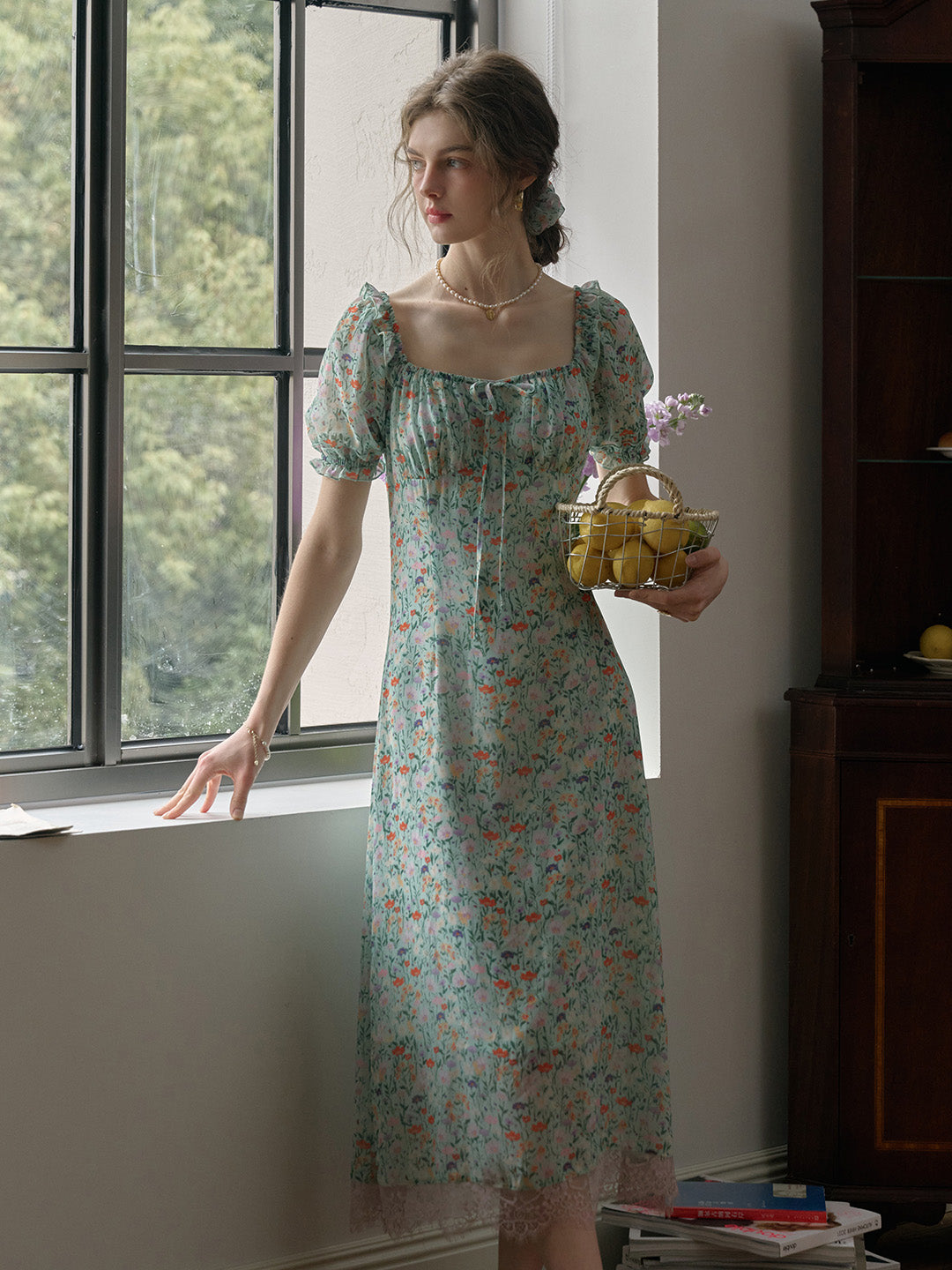 【Final Sale】Joanna Casual Vacation Style Square Neckline Floral Printed Dress