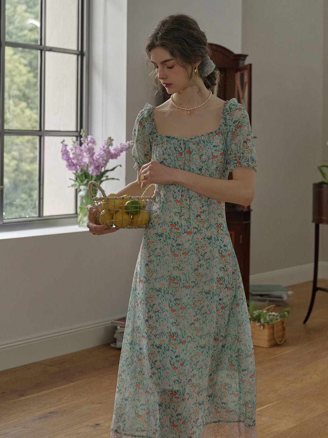 【Final Sale】Joanna Casual Vacation Style Square Neckline Floral Printed Dress