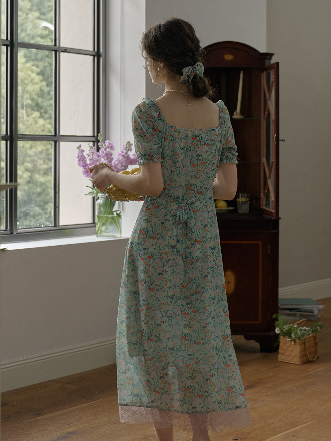 【Final Sale】Joanna Casual Vacation Style Square Neckline Floral Printed Dress