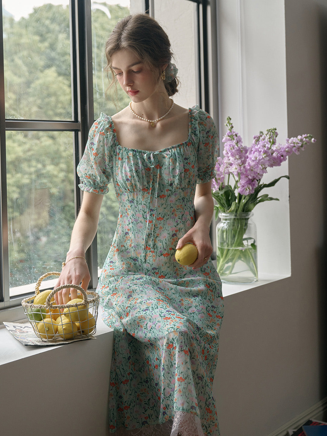 【Final Sale】Joanna Casual Vacation Style Square Neckline Floral Printed Dress