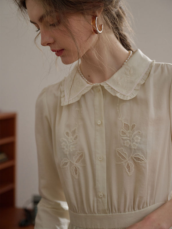 Lauren Lace Lapel Daisy Embroidered Dress