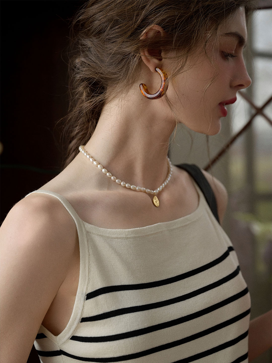 【Final Sale】Charlee Simple Square Neck Striped Sling Knitted Top