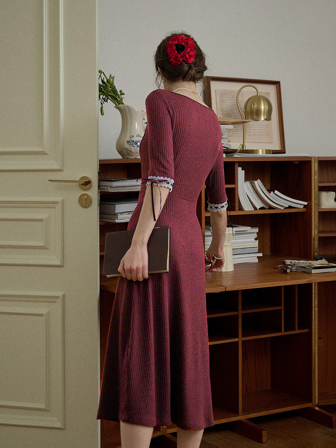 【Final Sale】Eleanora Elegant Square Collar Lace-up Knit Dress