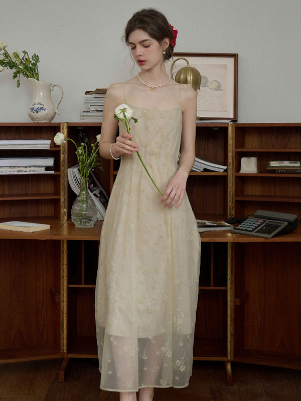 Camilla Rose Jacquard Embroidered Square-neck Lace Slip Dress (No Rose Choker)