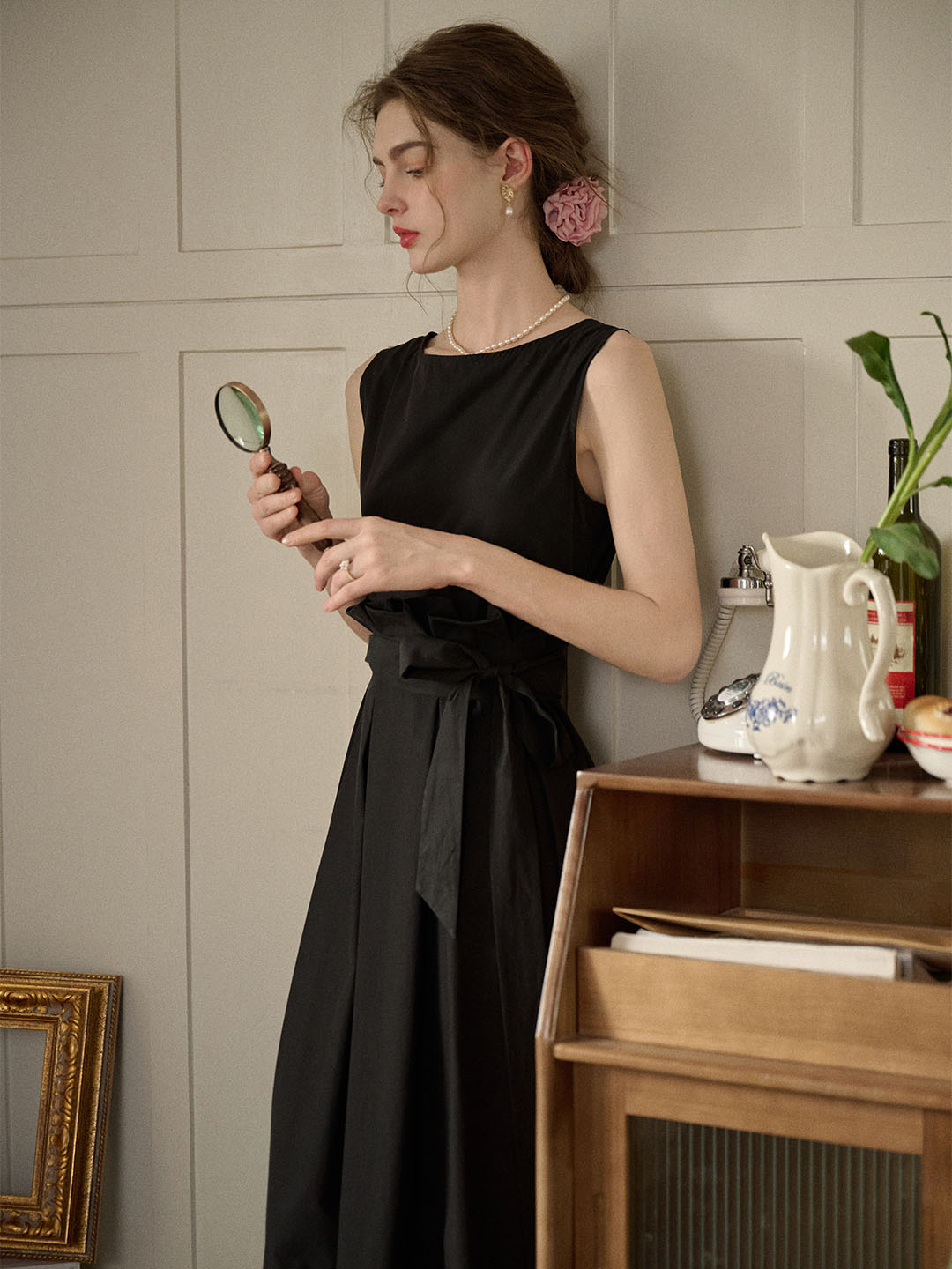 【Final Sale】Mila Bateau Neck Sleeveless Cotton Dress - Black