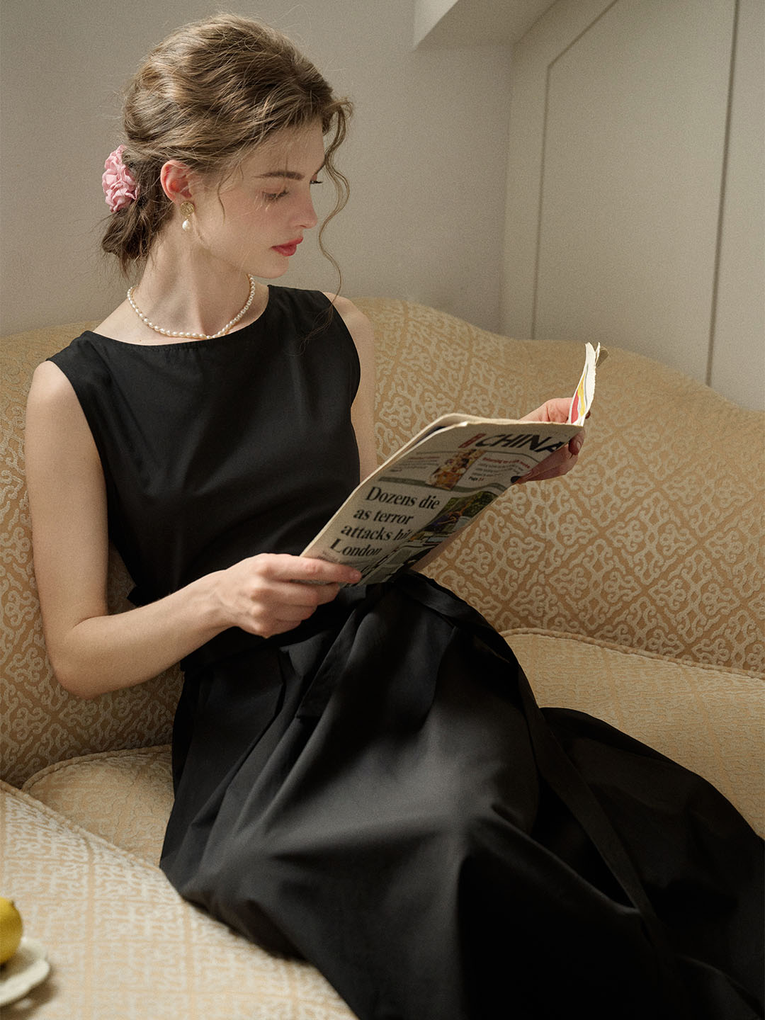 【Final Sale】Mila Bateau Neck Sleeveless Cotton Dress - Black