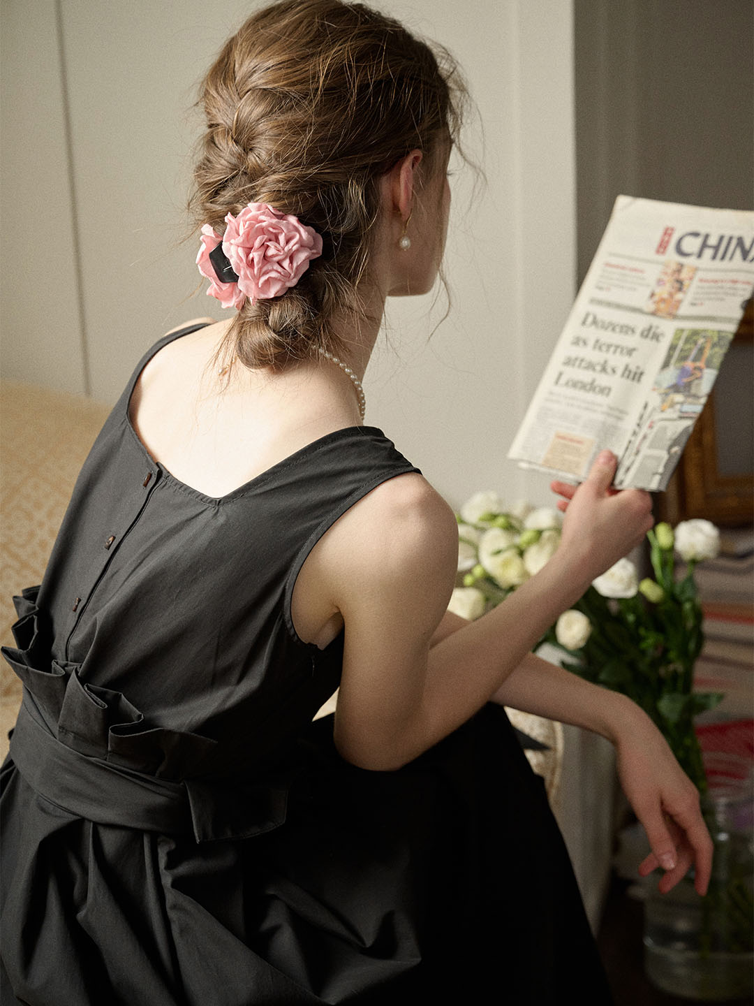 【Final Sale】Mila Bateau Neck Sleeveless Cotton Dress - Black