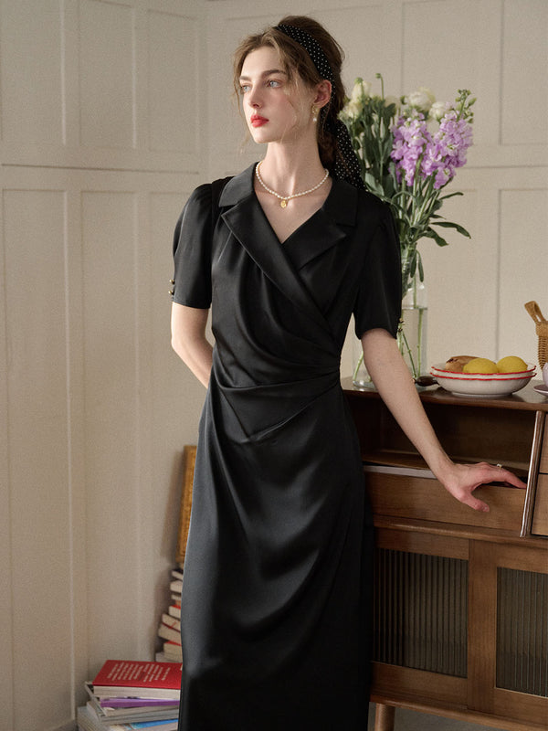 Angelina Simple Elegant Pleated Lapel Dress