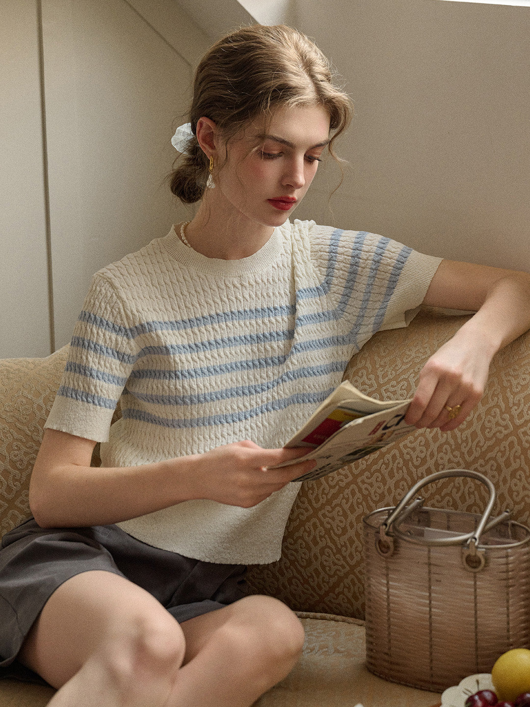 Madilyn Classic Round Neck Striped Knitted Top