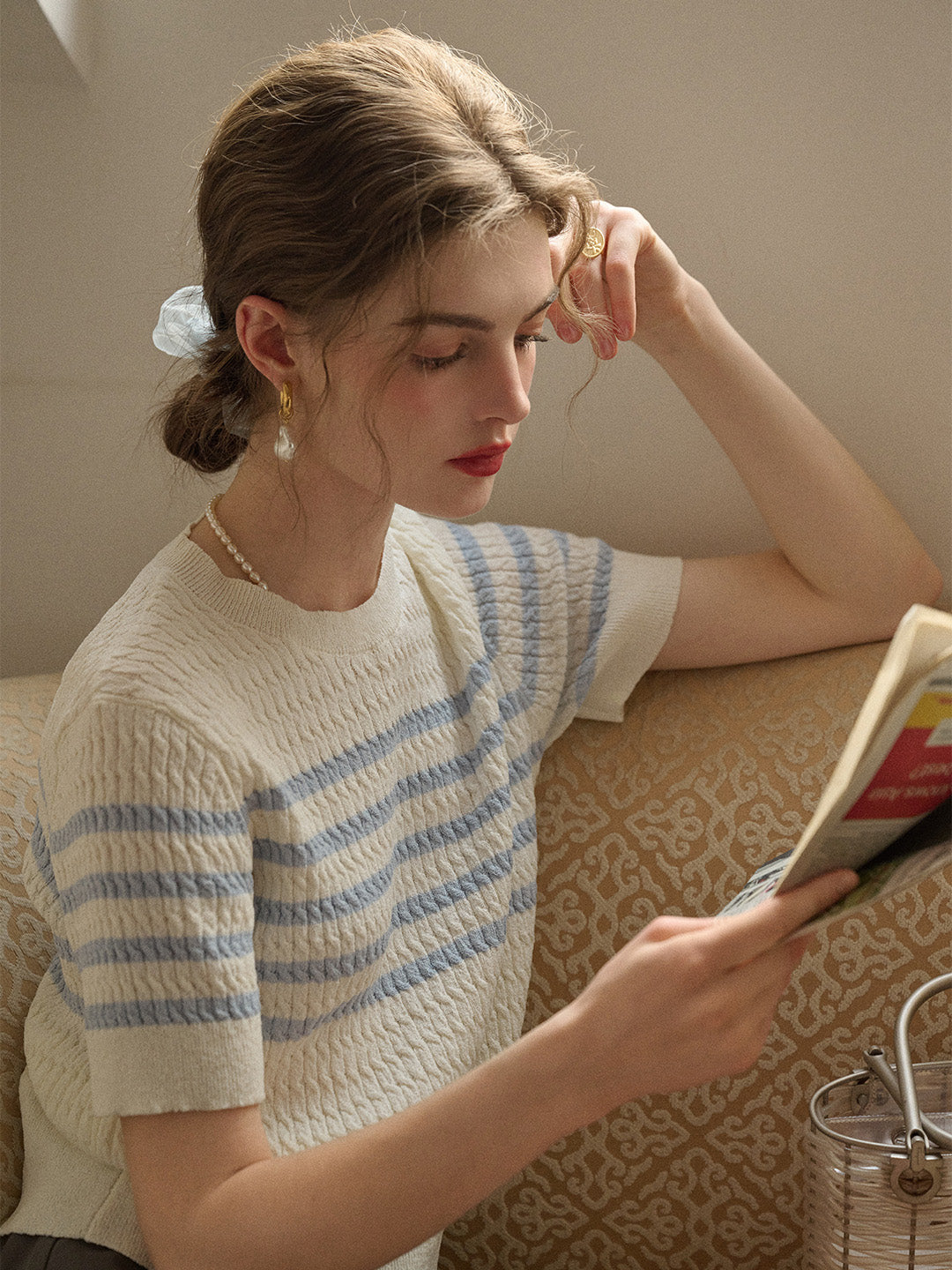 Madilyn Classic Round Neck Striped Knitted Top