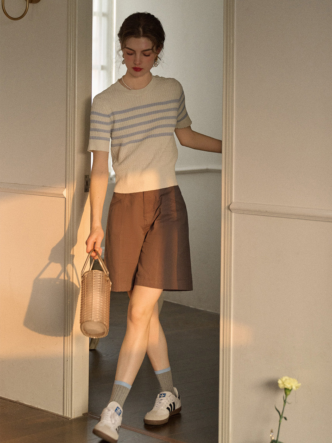 Madilyn Classic Round Neck Striped Knitted Top