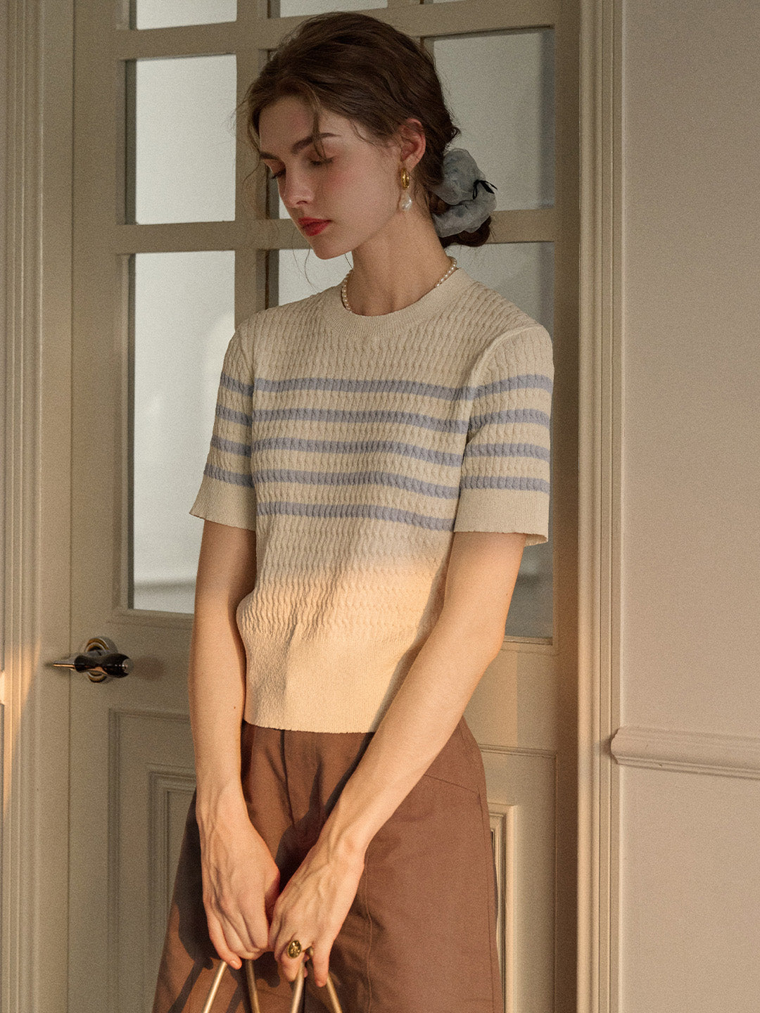 Madilyn Classic Round Neck Striped Knitted Top