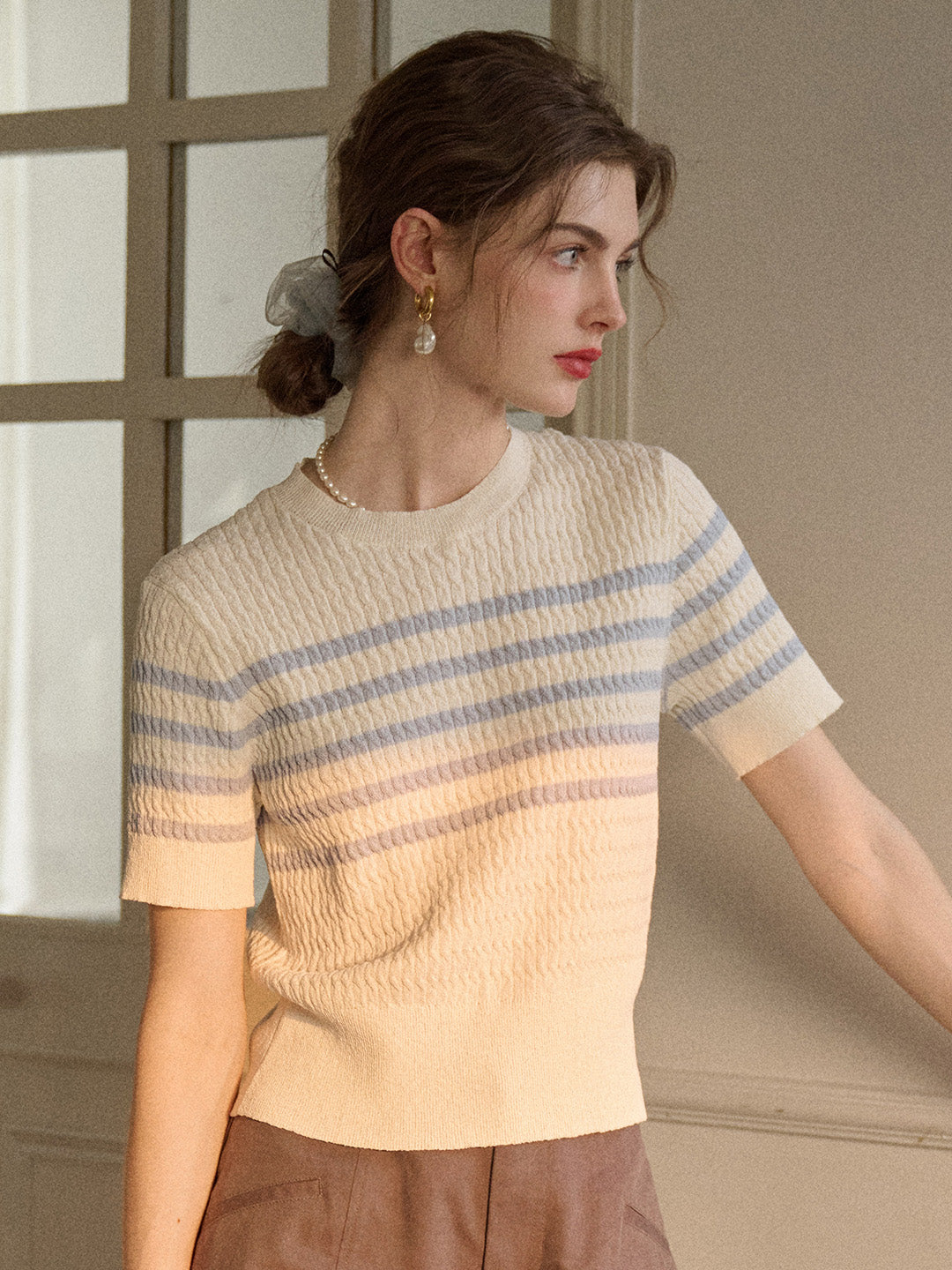 Madilyn Classic Round Neck Striped Knitted Top