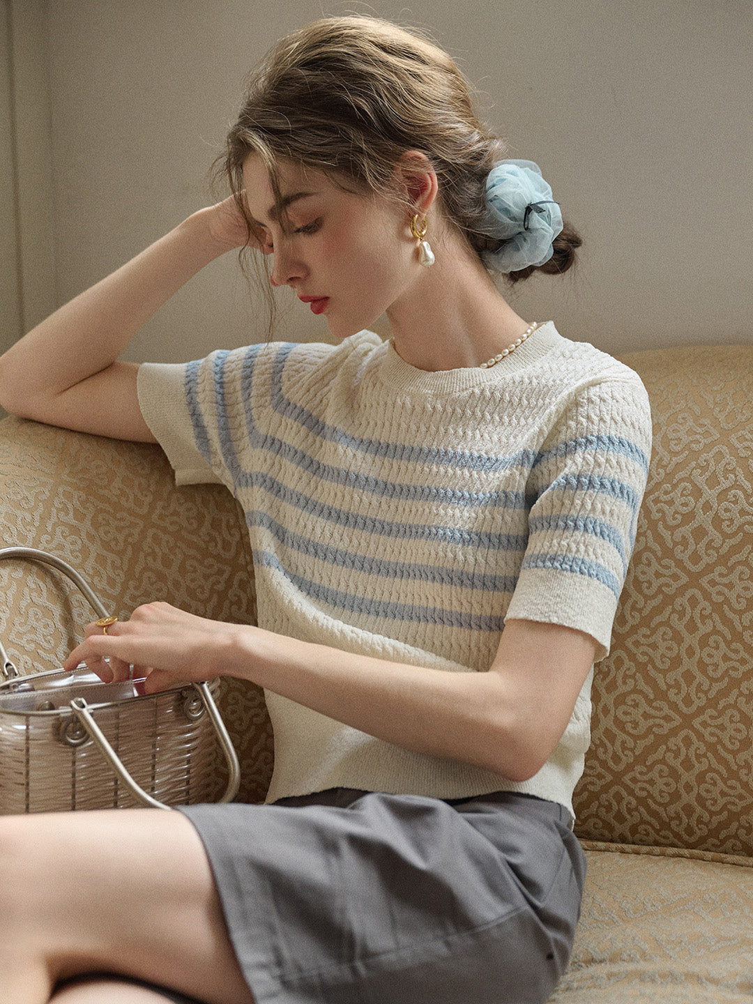 Madilyn Classic Round Neck Striped Knitted Top