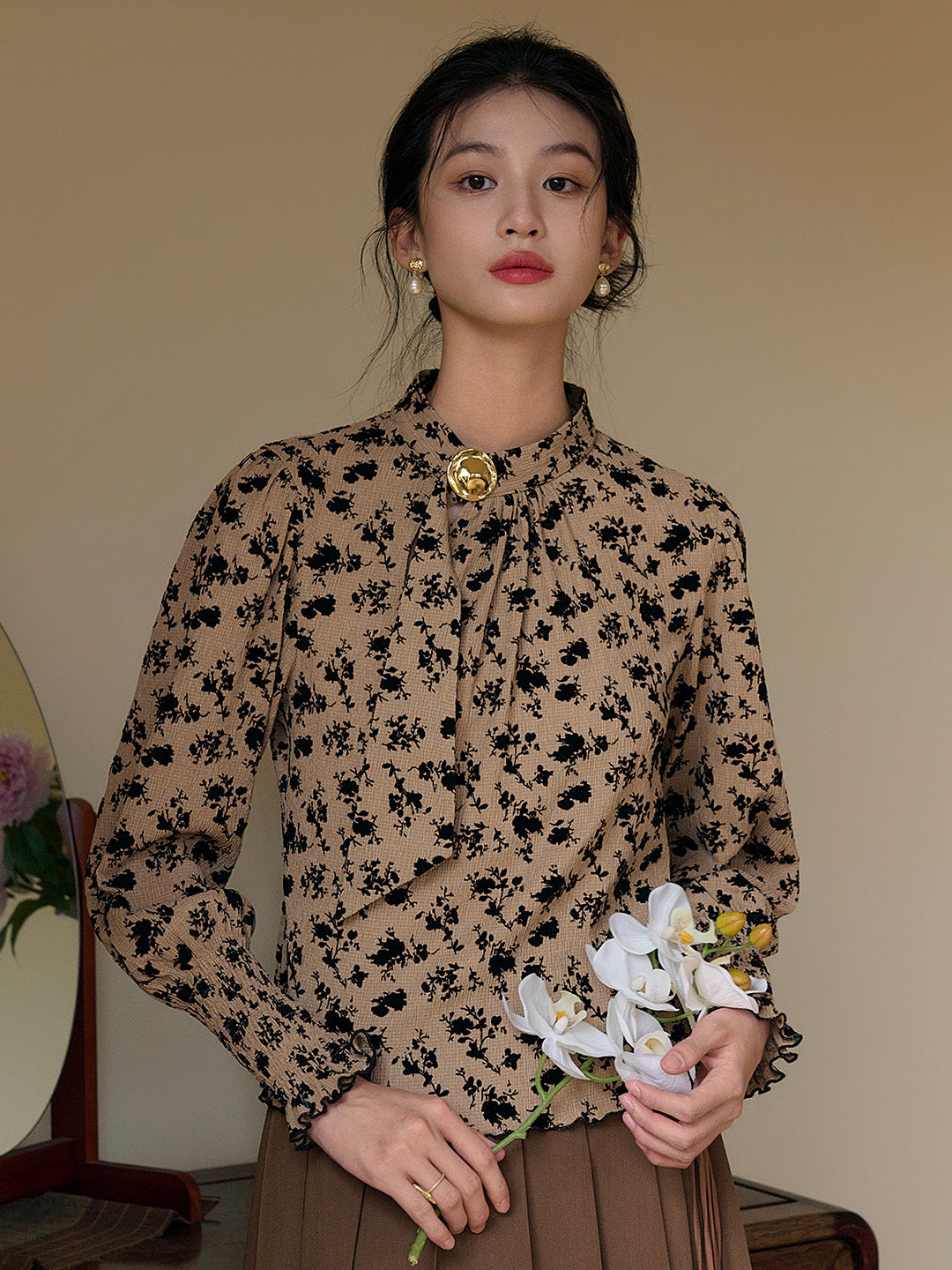 【Final Sale】Josie Stand Collar Floral Blouse