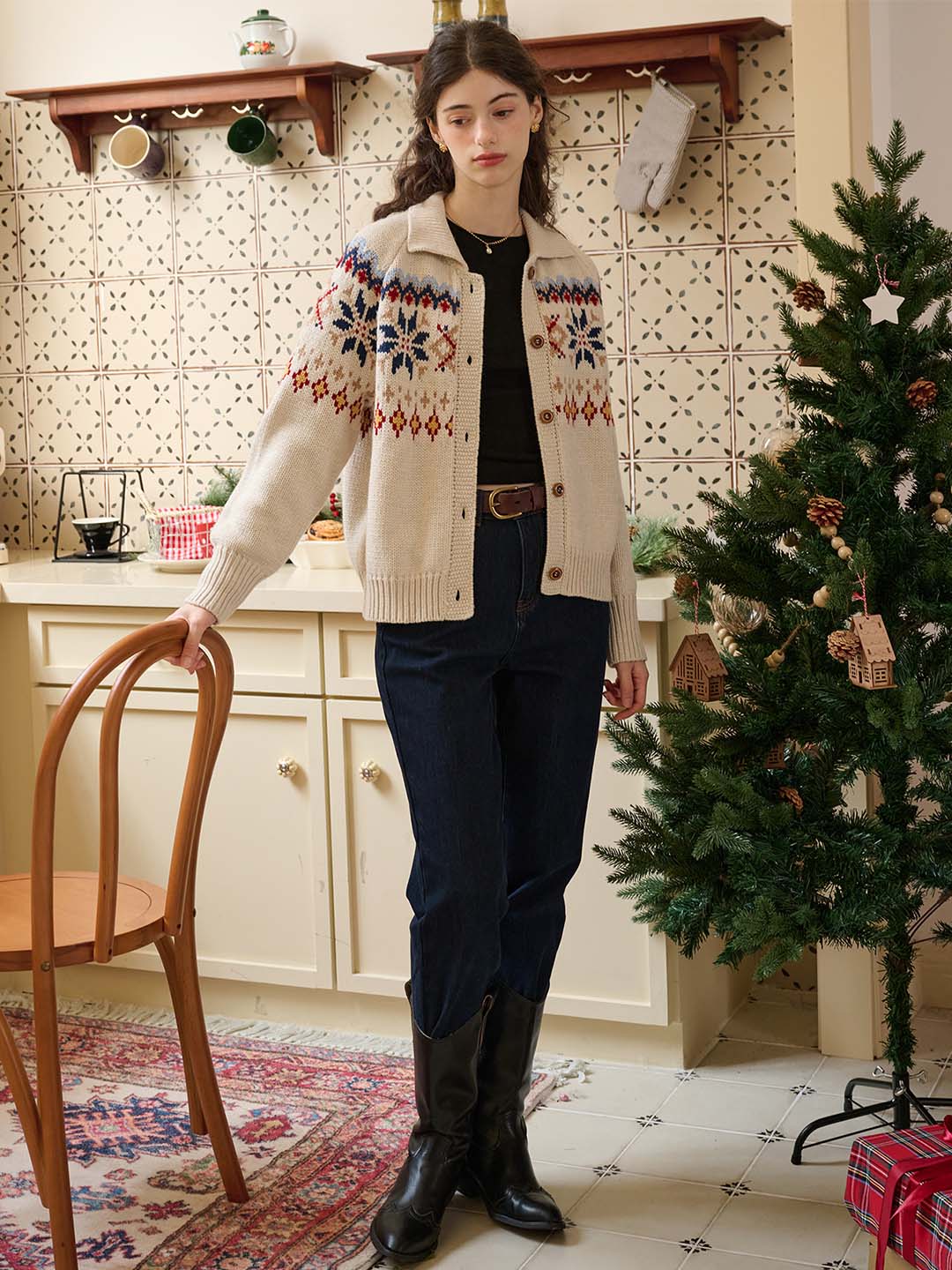 Freya Classic POLO Collar Fair Isle Geometric Sweater