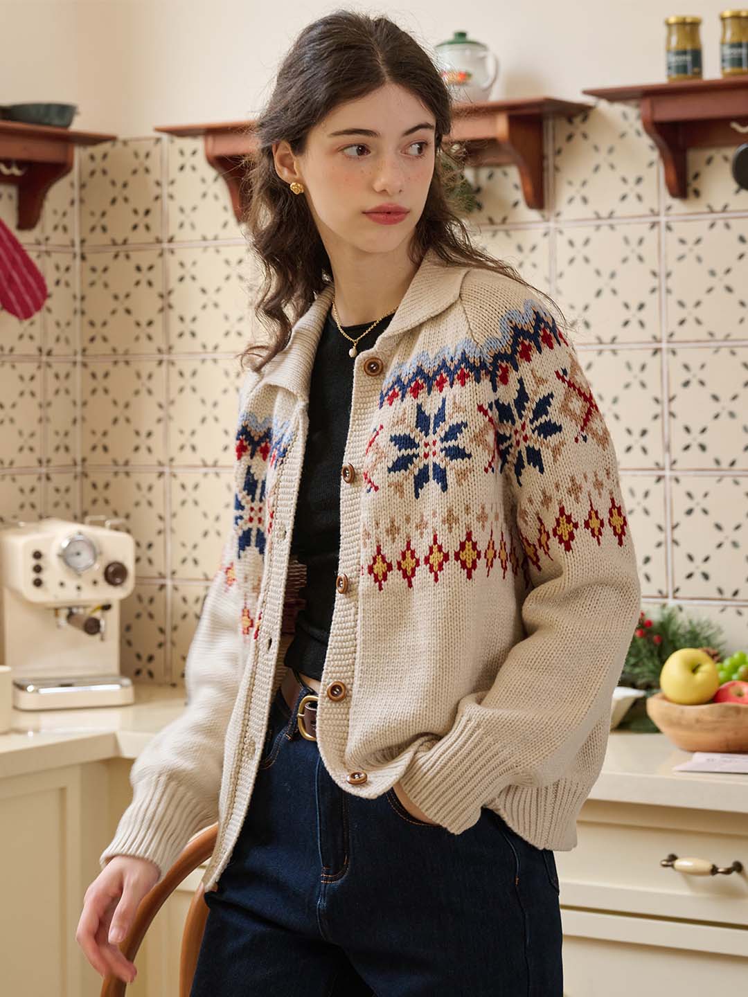 Freya Classic POLO Collar Fair Isle Geometric Sweater
