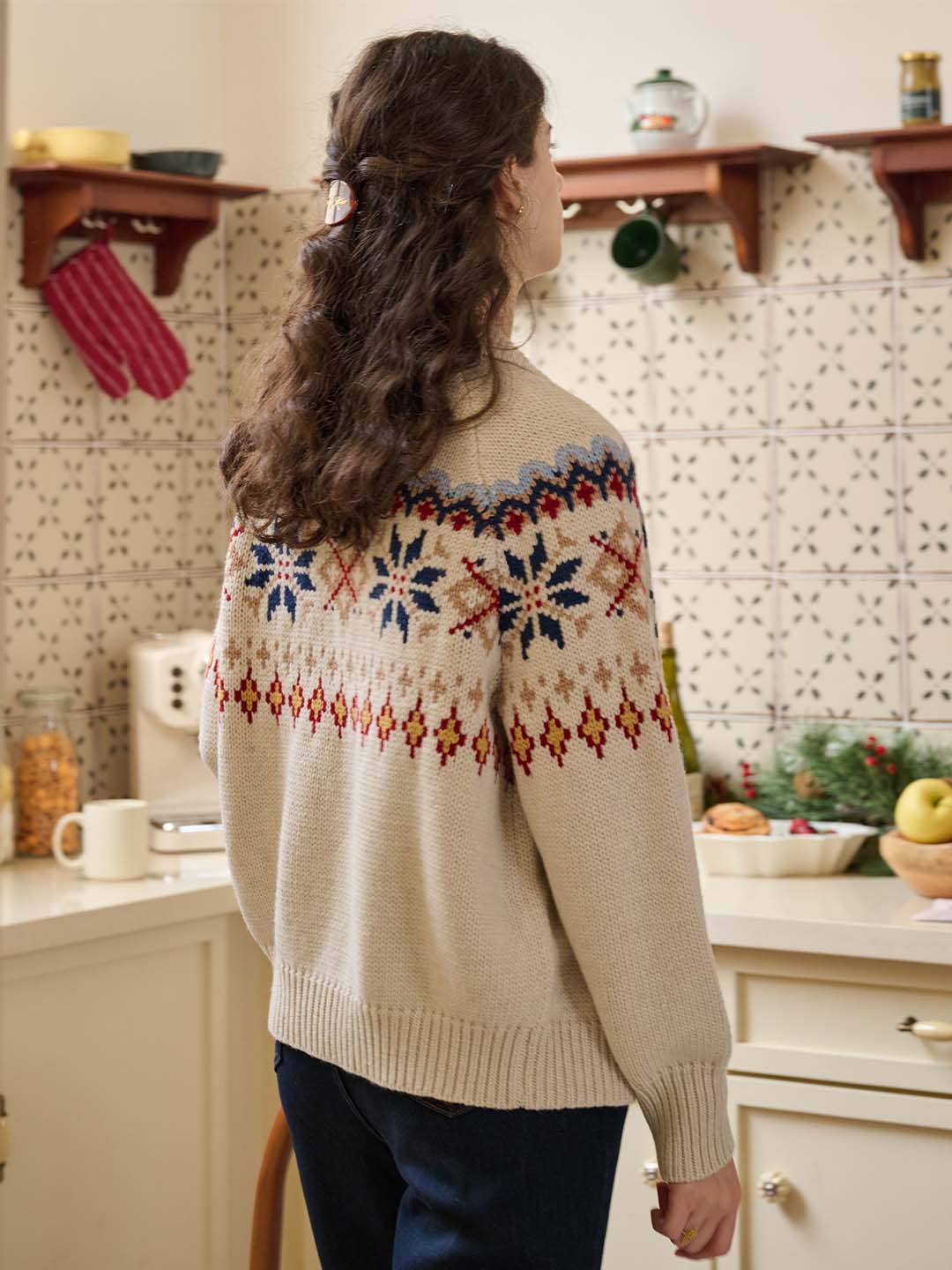Freya Classic POLO Collar Fair Isle Geometric Sweater