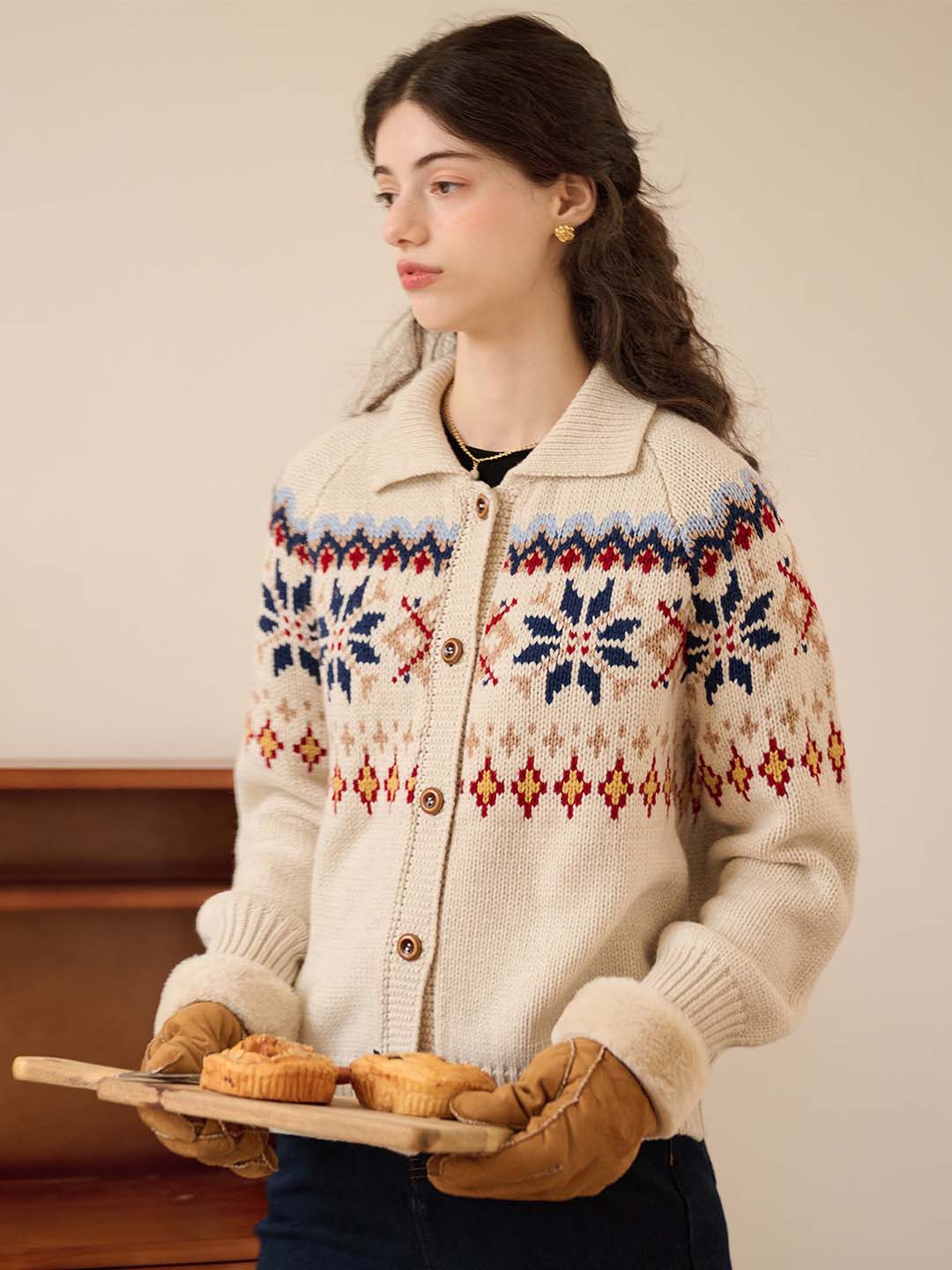Freya Classic POLO Collar Fair Isle Geometric Sweater