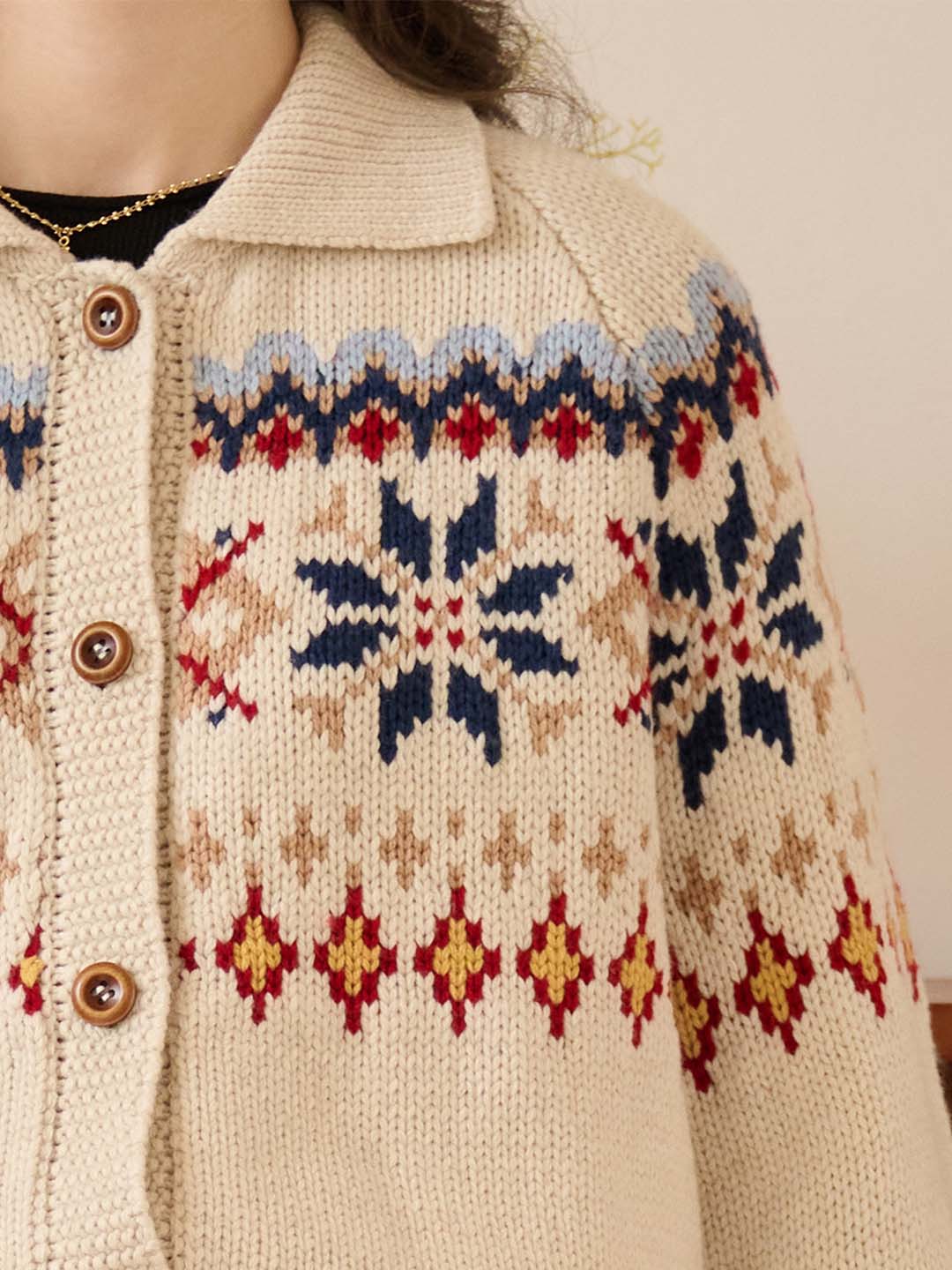 Freya Classic POLO Collar Fair Isle Geometric Sweater