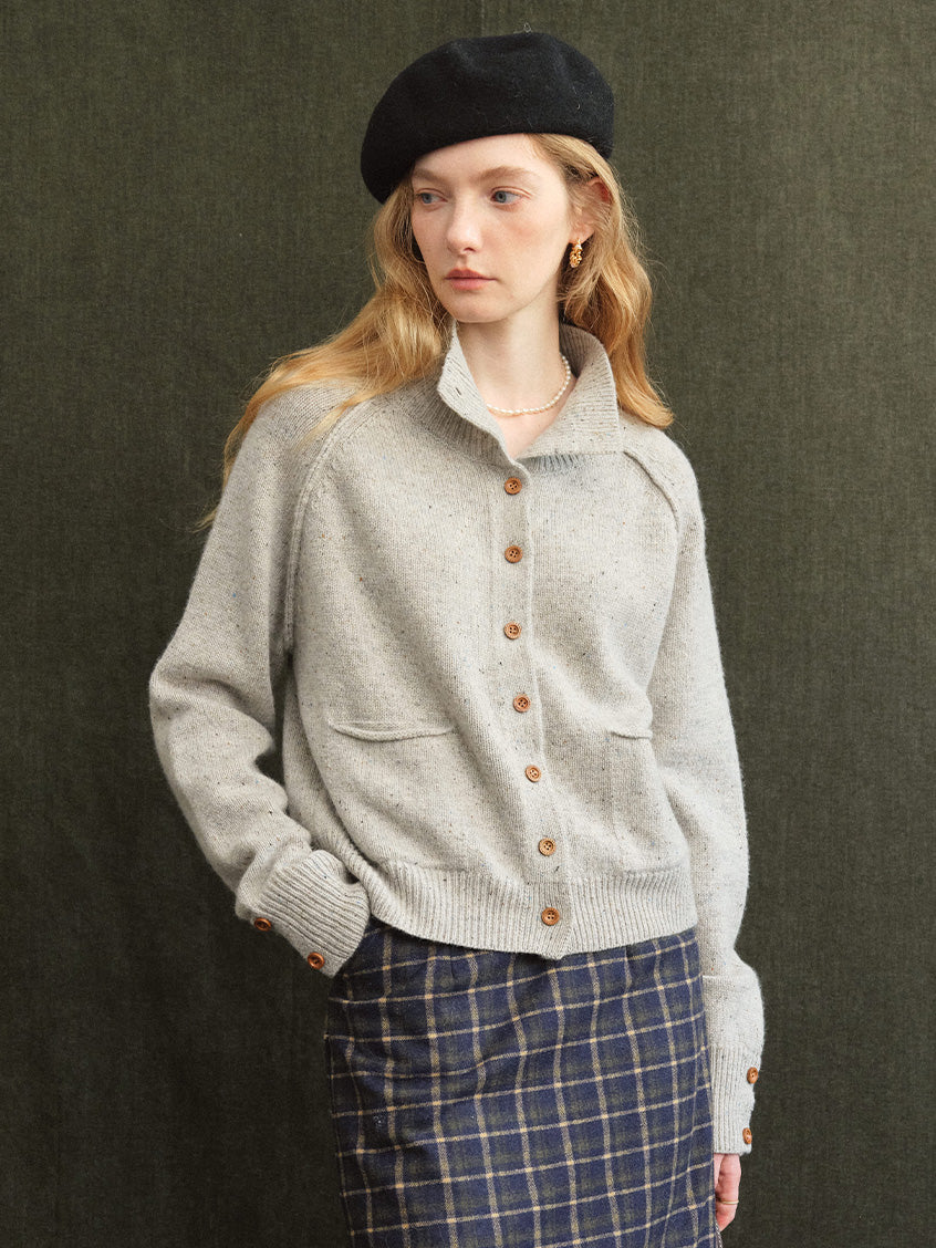 Halima 100%Wool Stand-Collar Cropped Cardigan