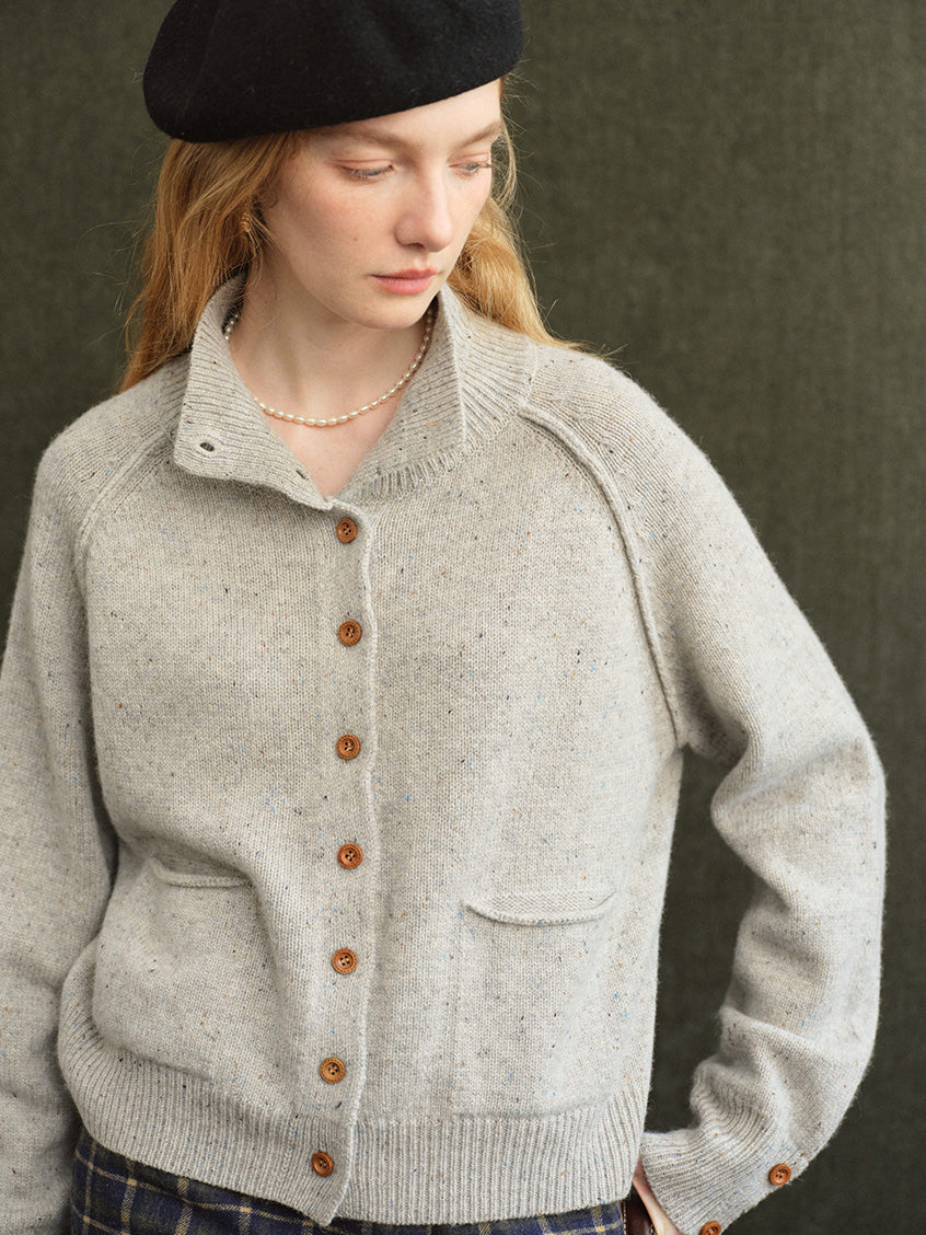 Halima 100%Wool Stand-Collar Cropped Cardigan