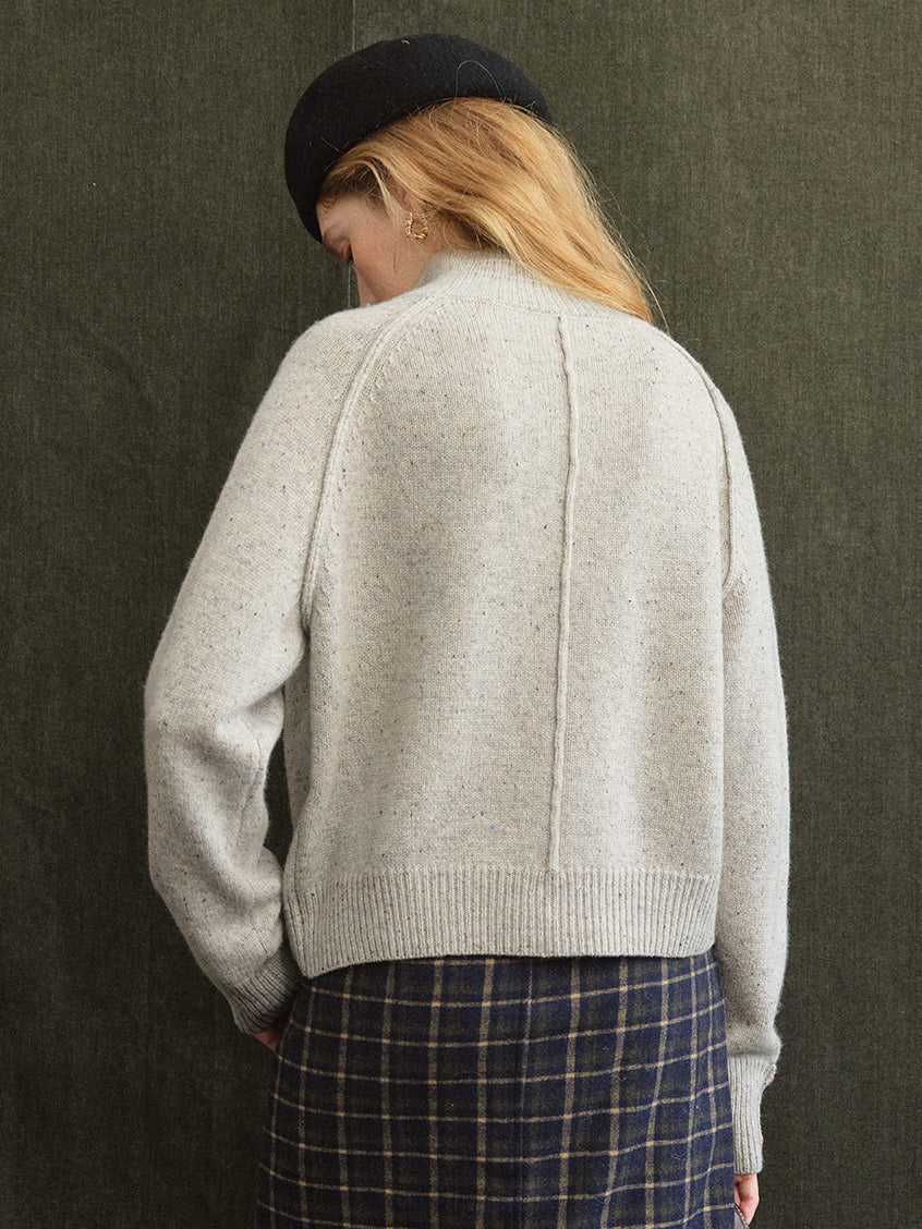 Halima 100%Wool Stand-Collar Cropped Cardigan