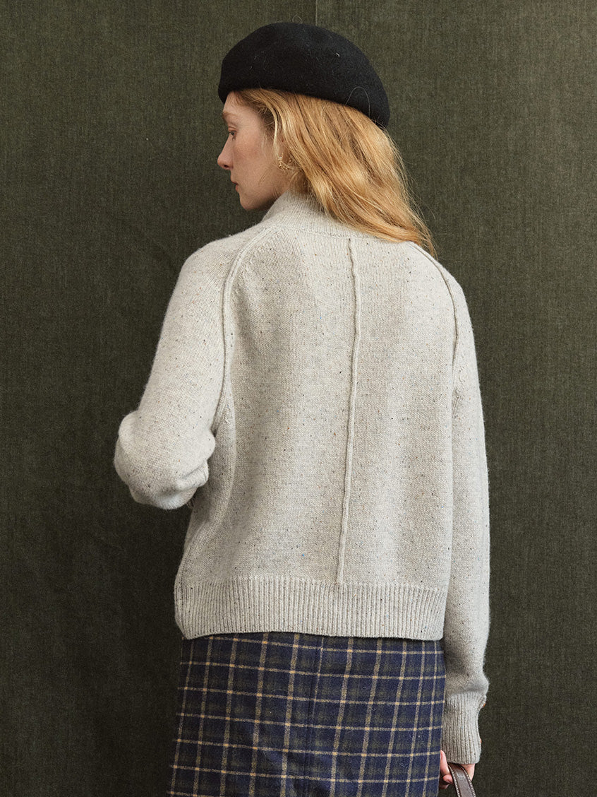 Halima 100%Wool Stand-Collar Cropped Cardigan