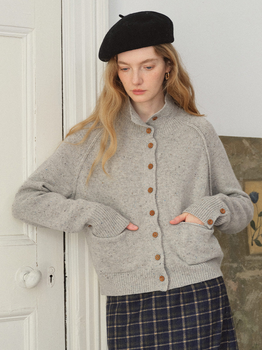 Halima 100%Wool Stand-Collar Cropped Cardigan