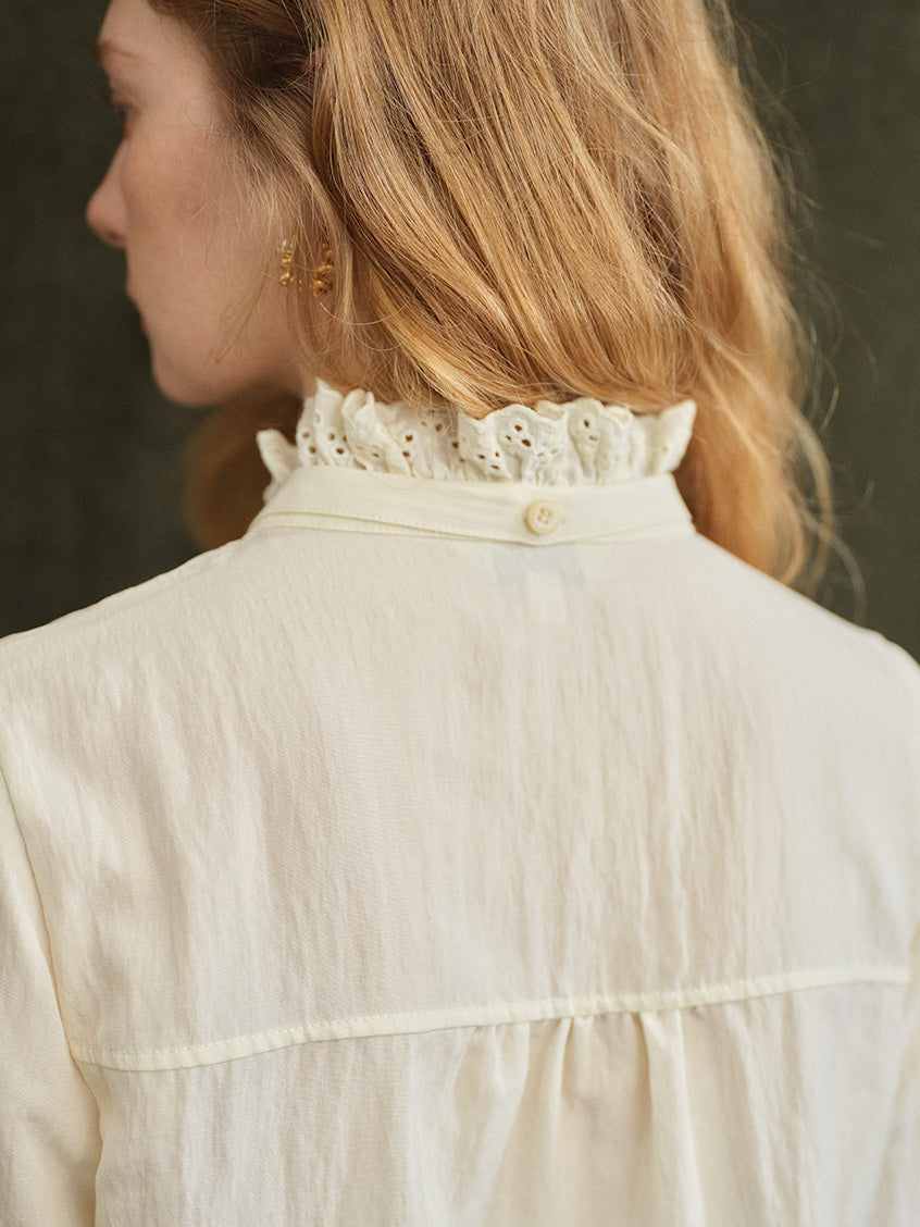 Cerise French Lace-Ruffle Regular Tencel Blouse