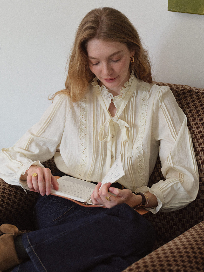 Cerise French Lace-Ruffle Regular Tencel Blouse