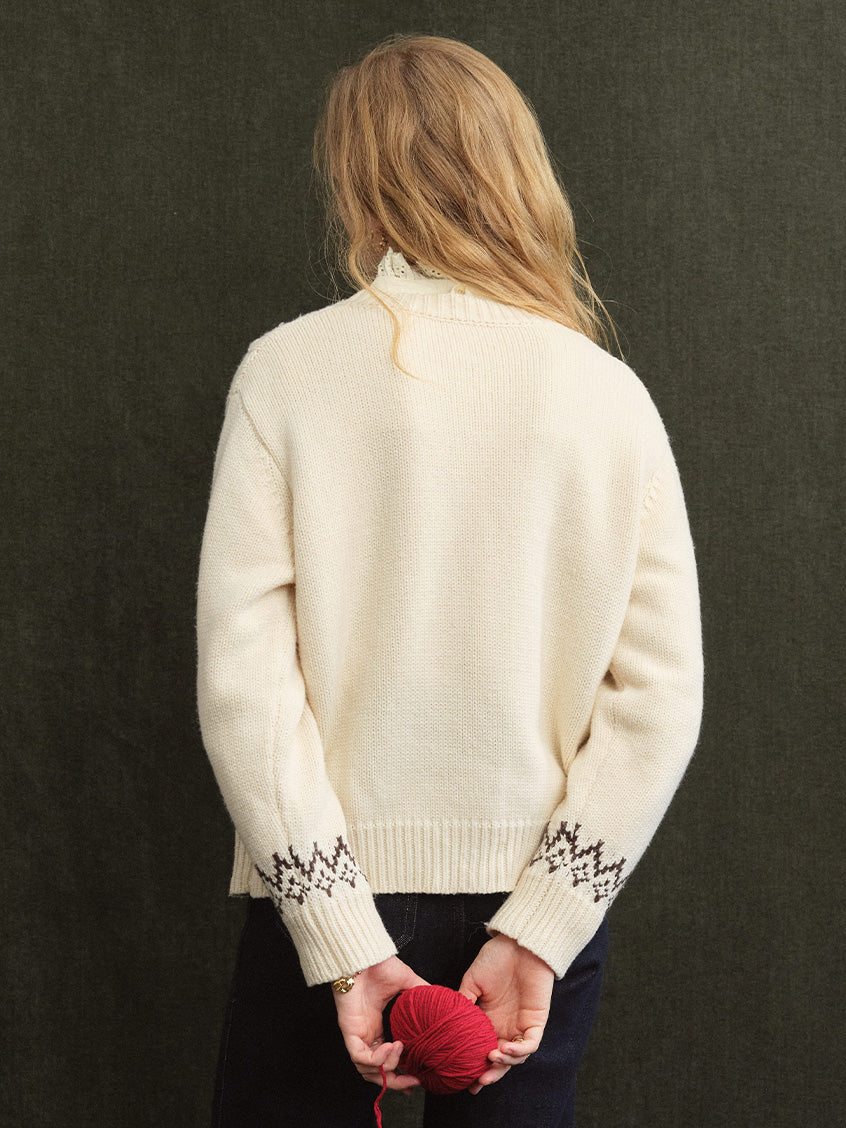 Rosalind Rose-Jacquard Folk Cropped Wool Cardigan