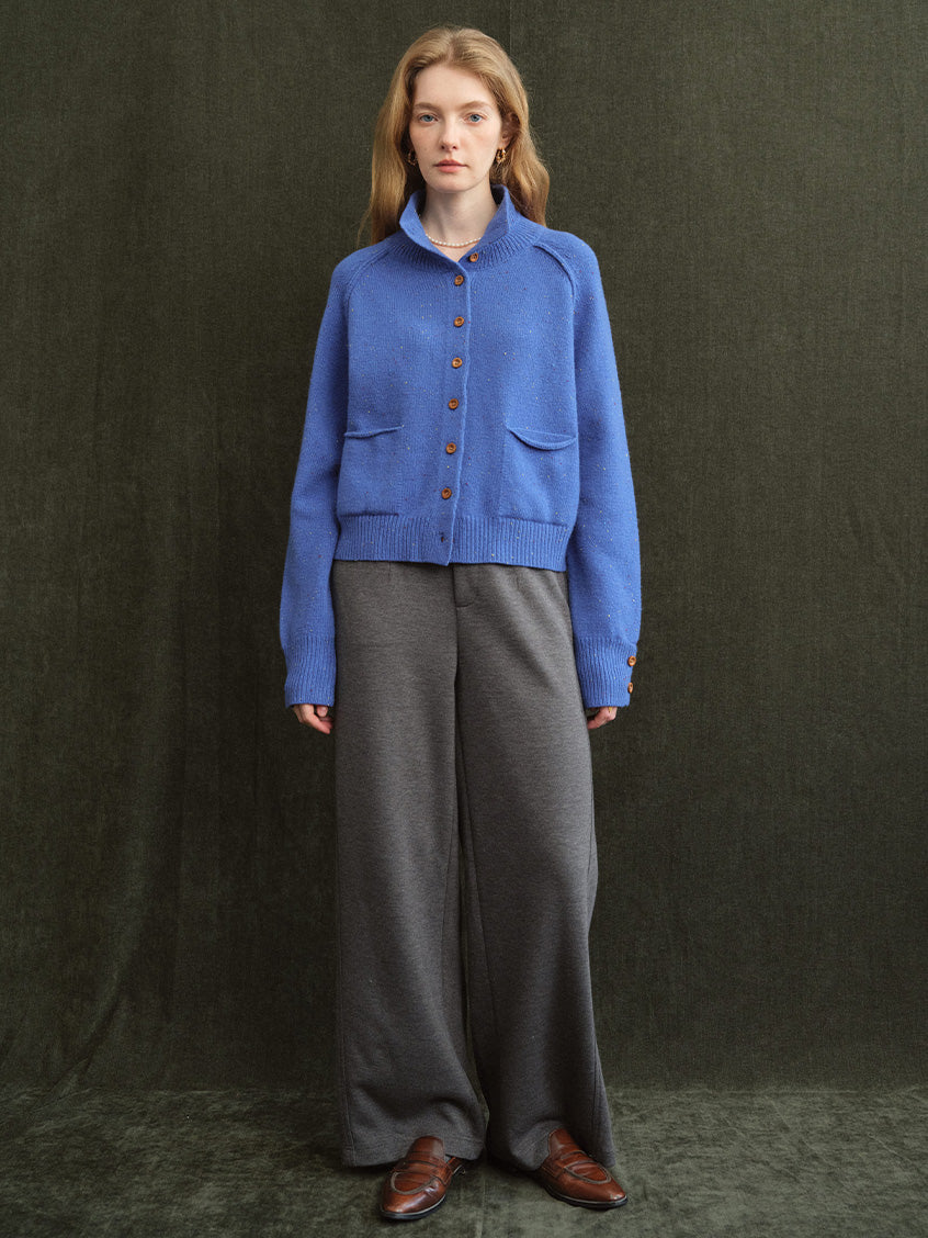 Halima 100%Wool Stand-Collar Cropped Cardigan