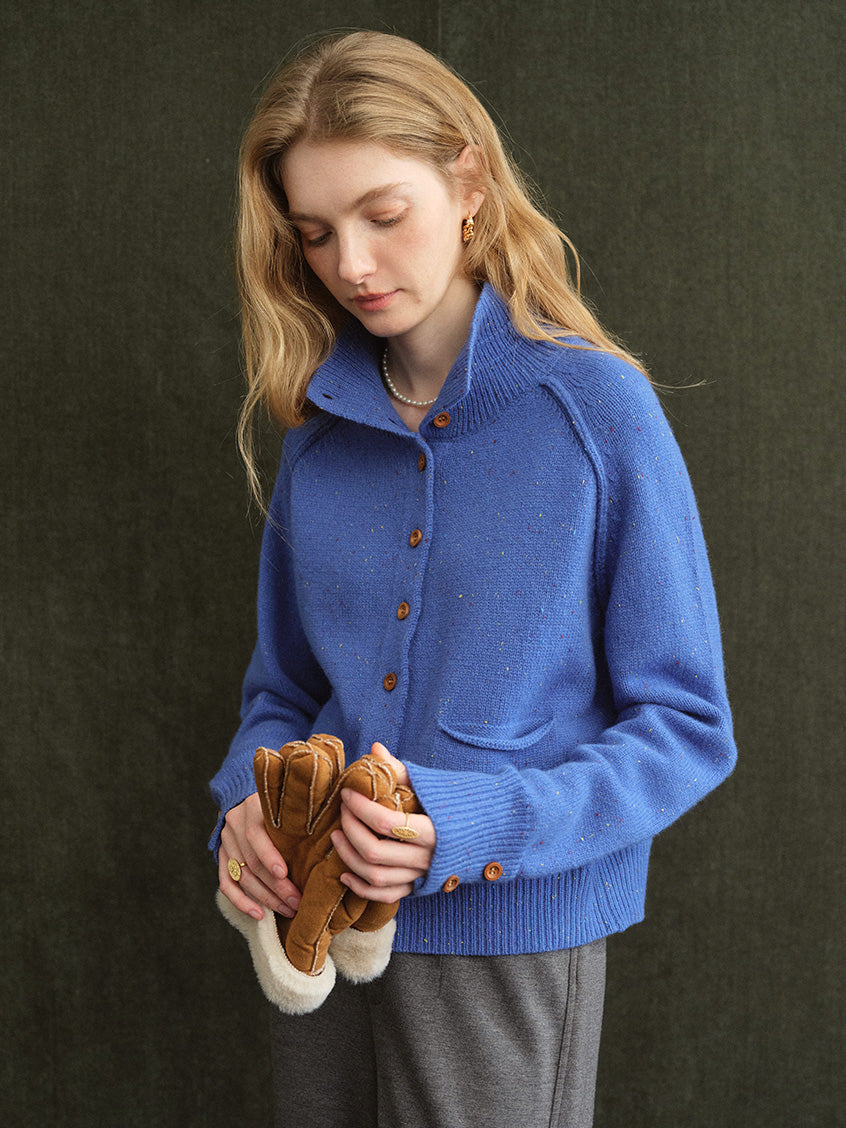 Halima 100%Wool Stand-Collar Cropped Cardigan