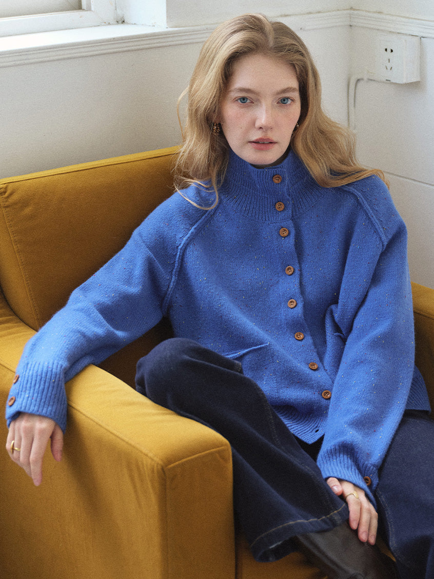 Halima 100%Wool Stand-Collar Cropped Cardigan