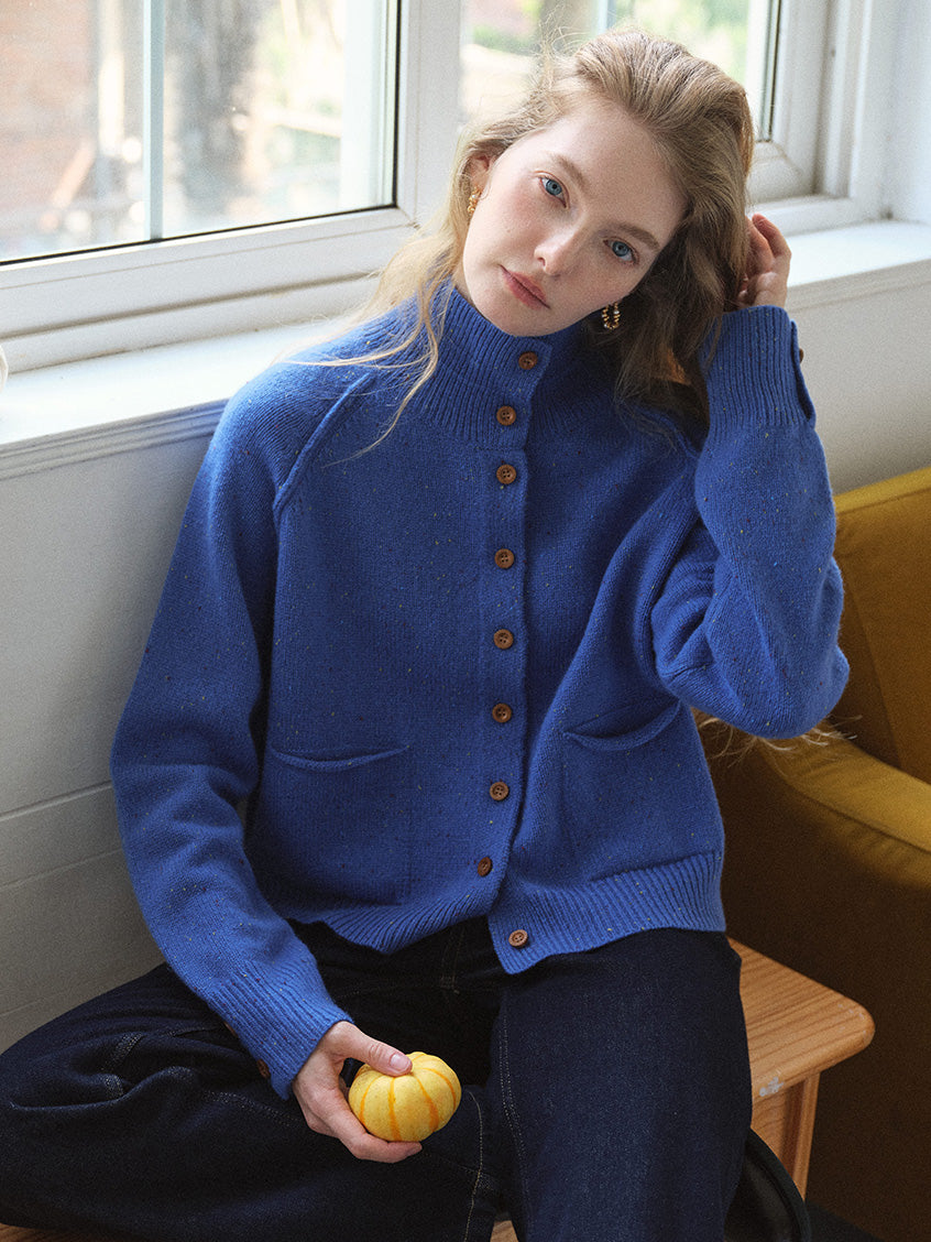 Halima 100%Wool Stand-Collar Cropped Cardigan