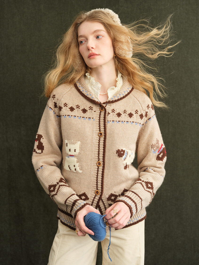 Fenella Folk Animal-Jacquard Nordic Cardigan