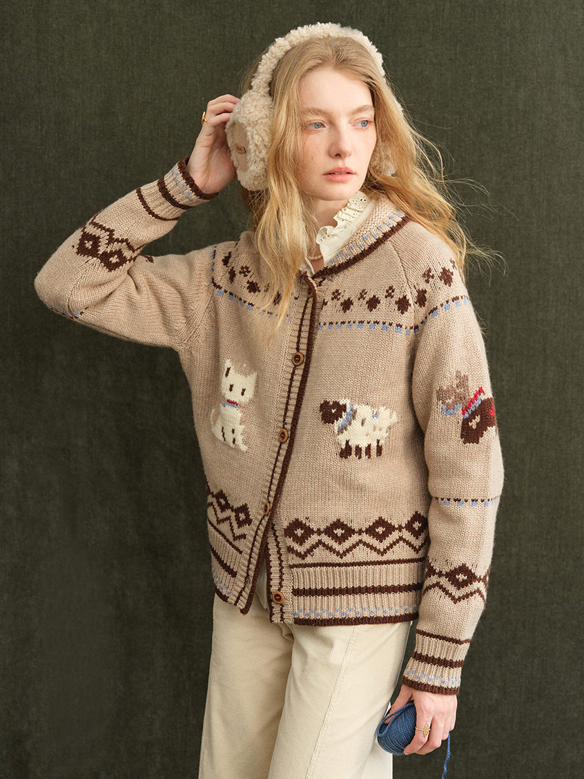 Fenella Folk Animal-Jacquard Nordic Cardigan