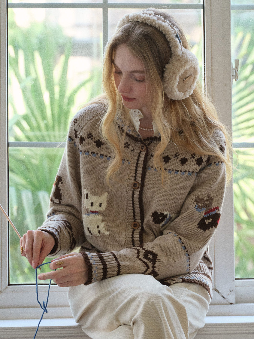Fenella Folk Animal-Jacquard Nordic Cardigan
