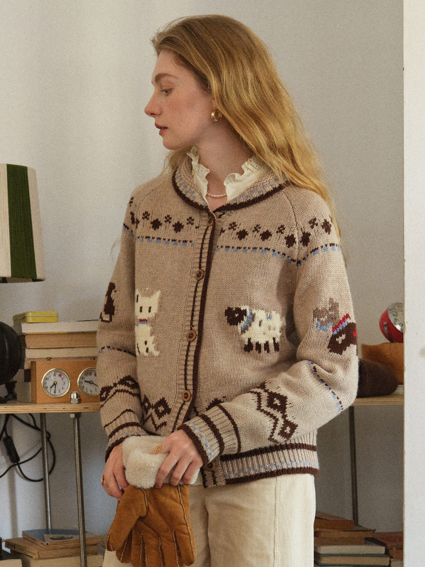 Fenella Folk Animal-Jacquard Nordic Cardigan