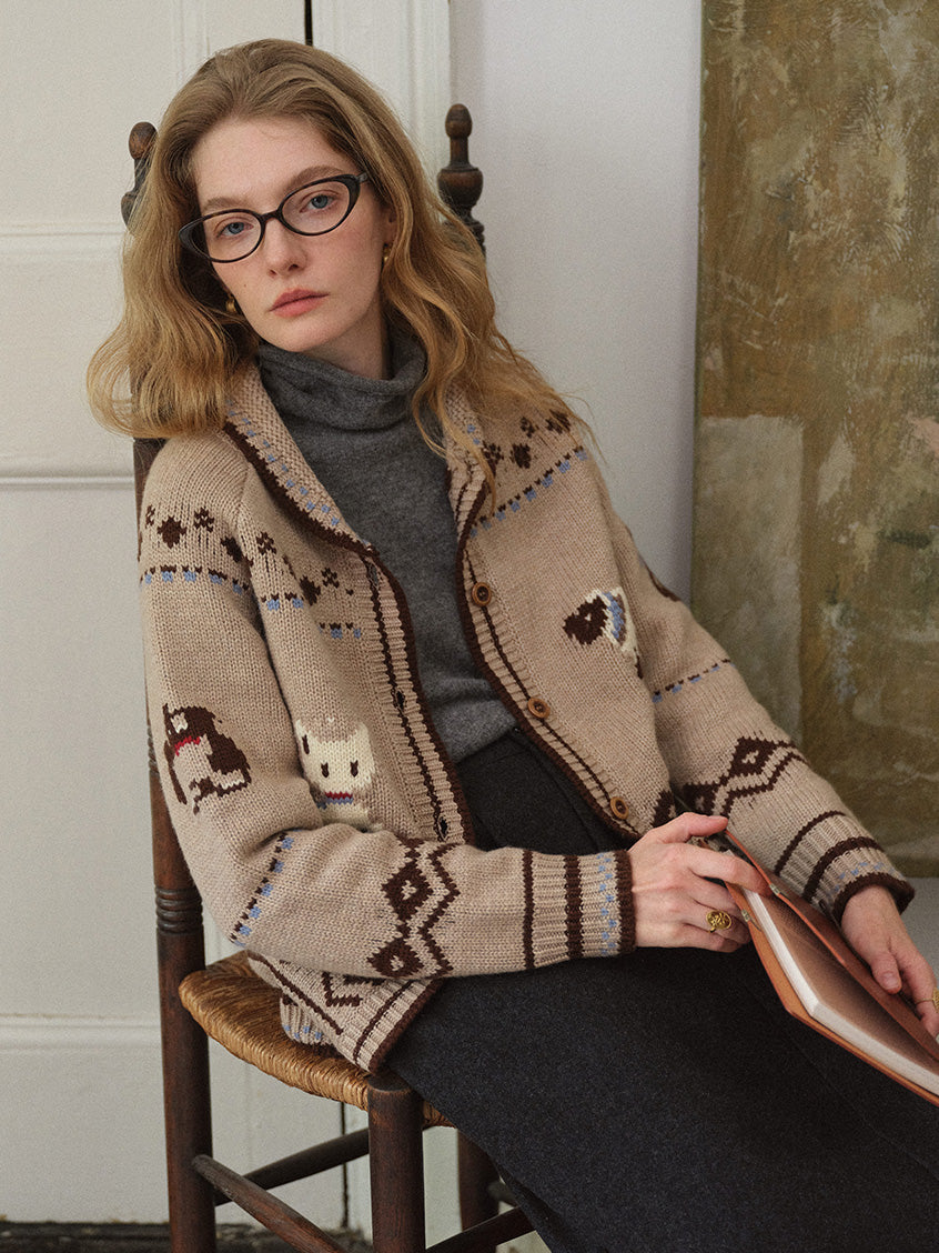 Fenella Folk Animal-Jacquard Nordic Cardigan
