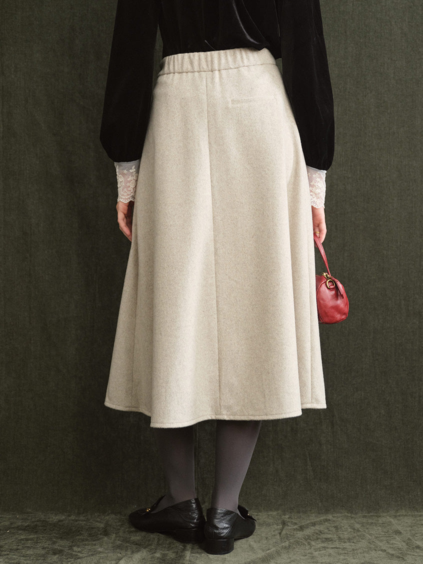 Modesty Pleated Buttoned Tweed Midi Skirt