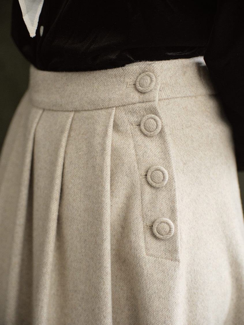 Modesty Pleated Buttoned Tweed Midi Skirt