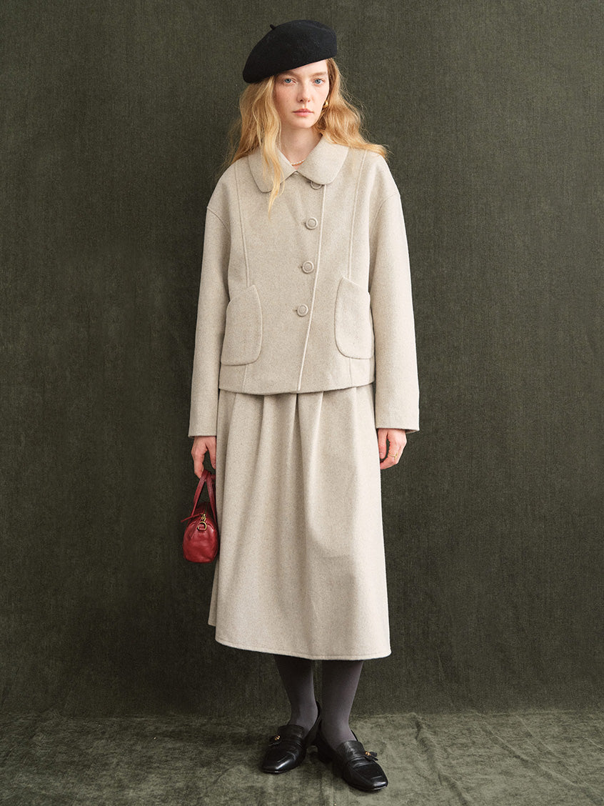 Modesty Pleated Buttoned Tweed Midi Skirt