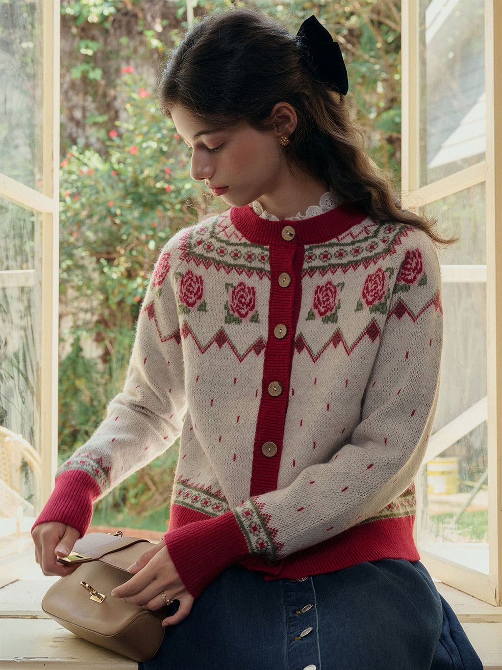 Sienna Contrast Round Neck Fair Isle Sweater Cardigan