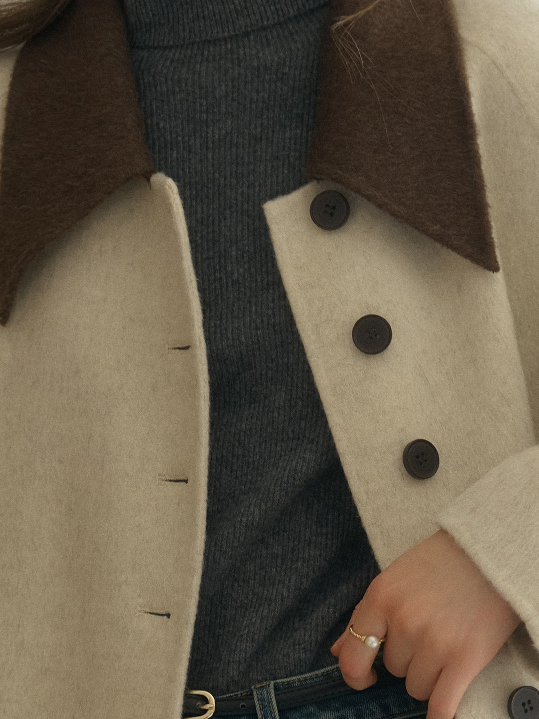 Waverly Retro Peak Collar Long Pocket Double-Faced Wool Cashmere Coat - Brown