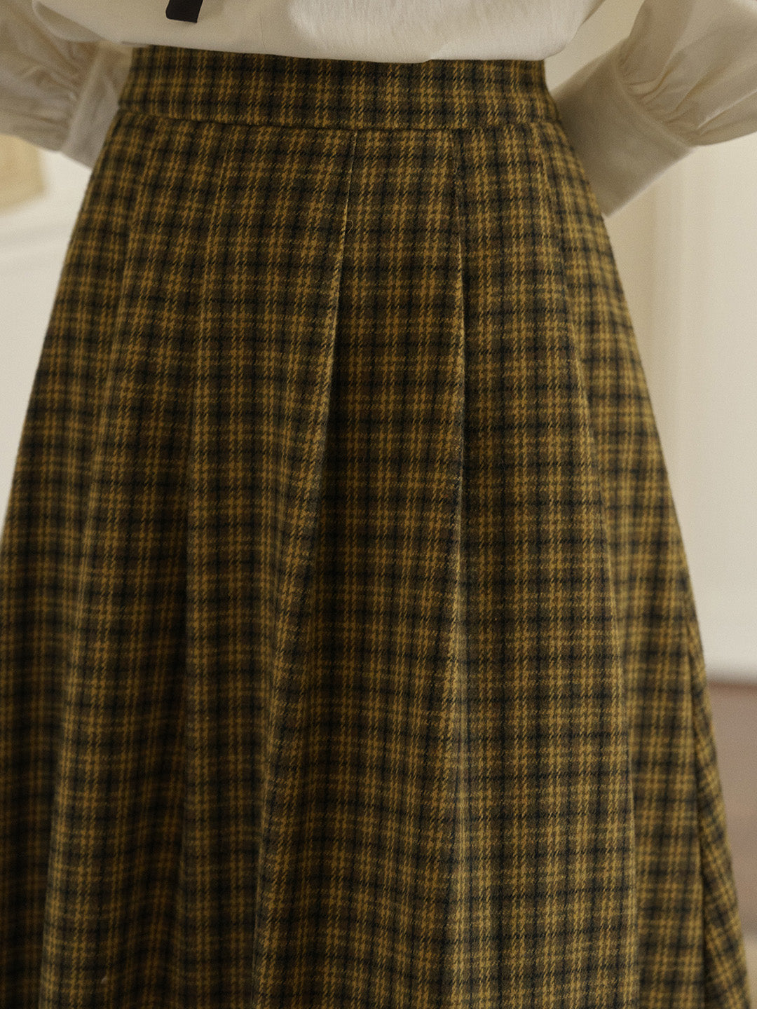 Zoya Yellow Plaid  Wool A-line Pocket Wool Skirt - Yellow